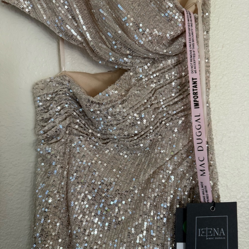 MAC DUGGAL Dress Size 4 Evening Gown Sequin NEW Cream One Shoulder Cut Out - Picture 8 of 12